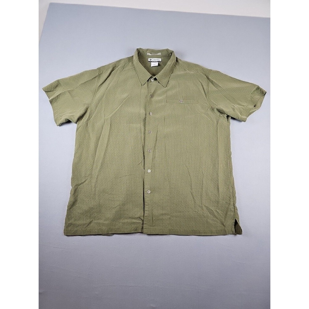Columbia Men's 2XL Modal Polyester Blend Button Down Green Black Plaid Shirt